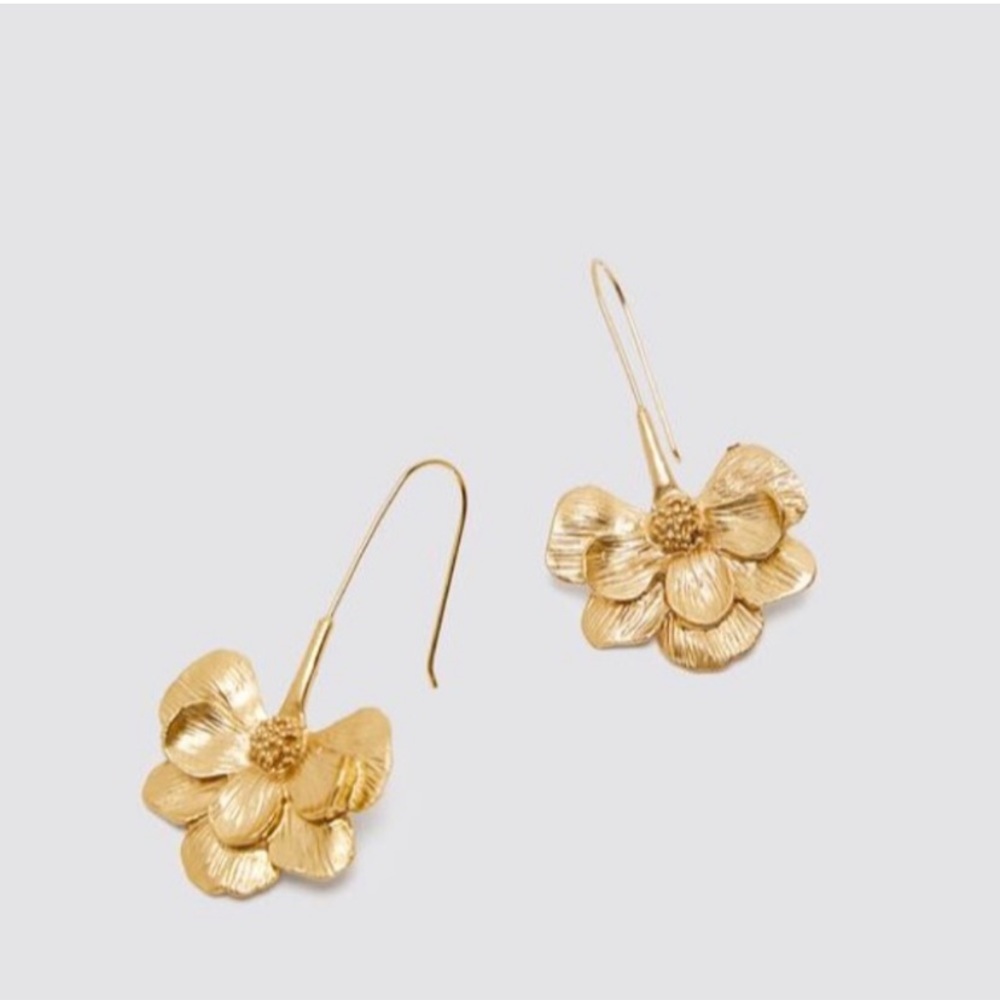 Zara Zinnia Flower Boho Gold Dangle Big Long Drop Earrings - Picture 3 of 15